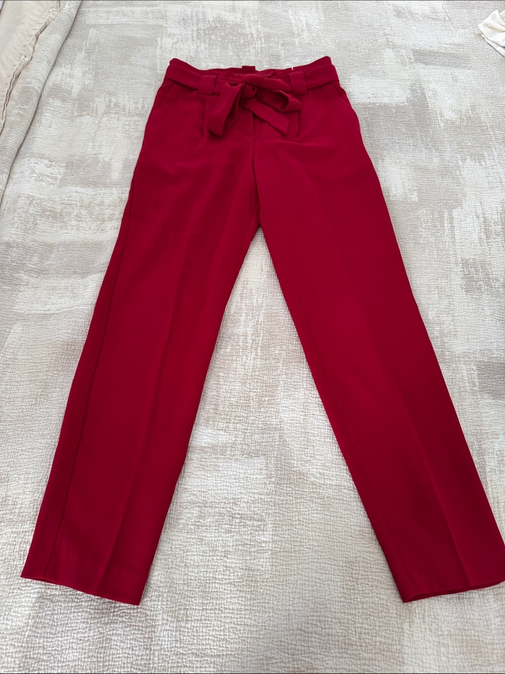 Express Women's Red Tie-Waist Cropped Dress Pants